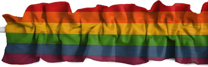 Cotton 1" Stripe Sleeve Topper Window Valance Top Bottom Ruffle Home Décor Bedroom Nursery Kitchen Window (120" Wide x 9" Tall, Rainbow)